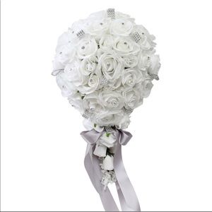 Cascade Wedding Bouquet white rose silver bling